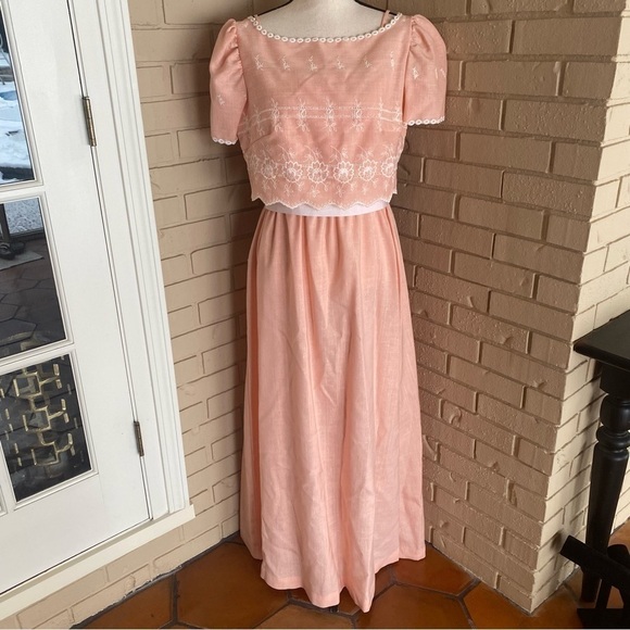 Vintage Dresses & Skirts - VTG House of Bianchi 80’s Maxi Dress Easter Embroidered Jacket Belt Sz Modern 8